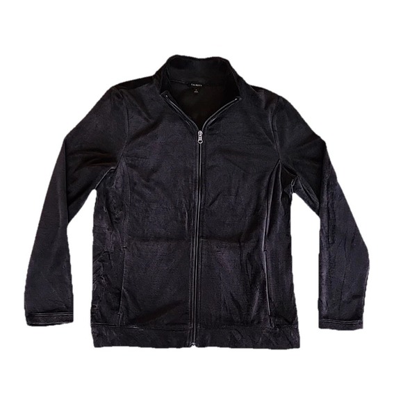 VTG Talbots Womens Velour Jacket M Black Zip 90s Y2K Minimalist Athleisure Cozy - Picture 3 of 10